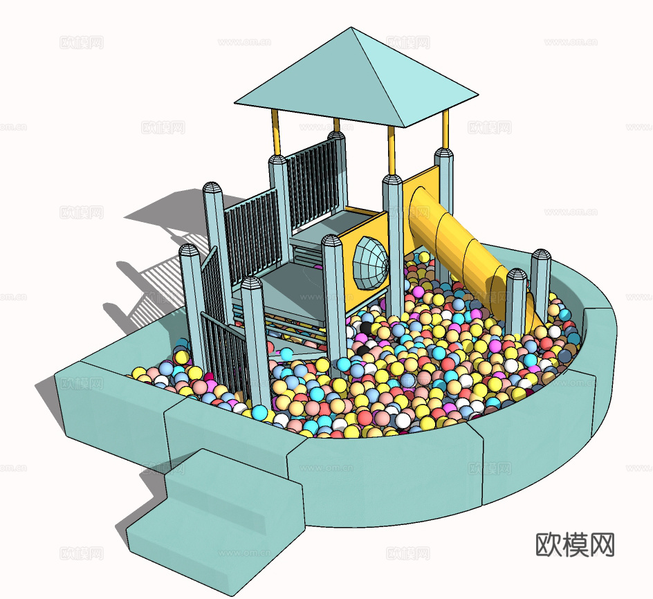 现代儿童滑梯海洋球游乐设施su模型下载