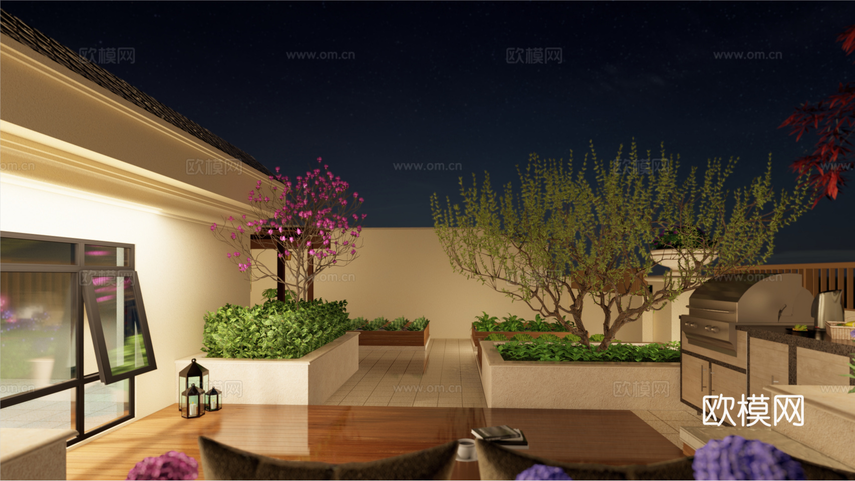 现代屋顶花园su模型下载