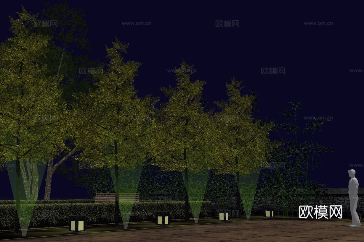 现代公园景观夜景su模型下载