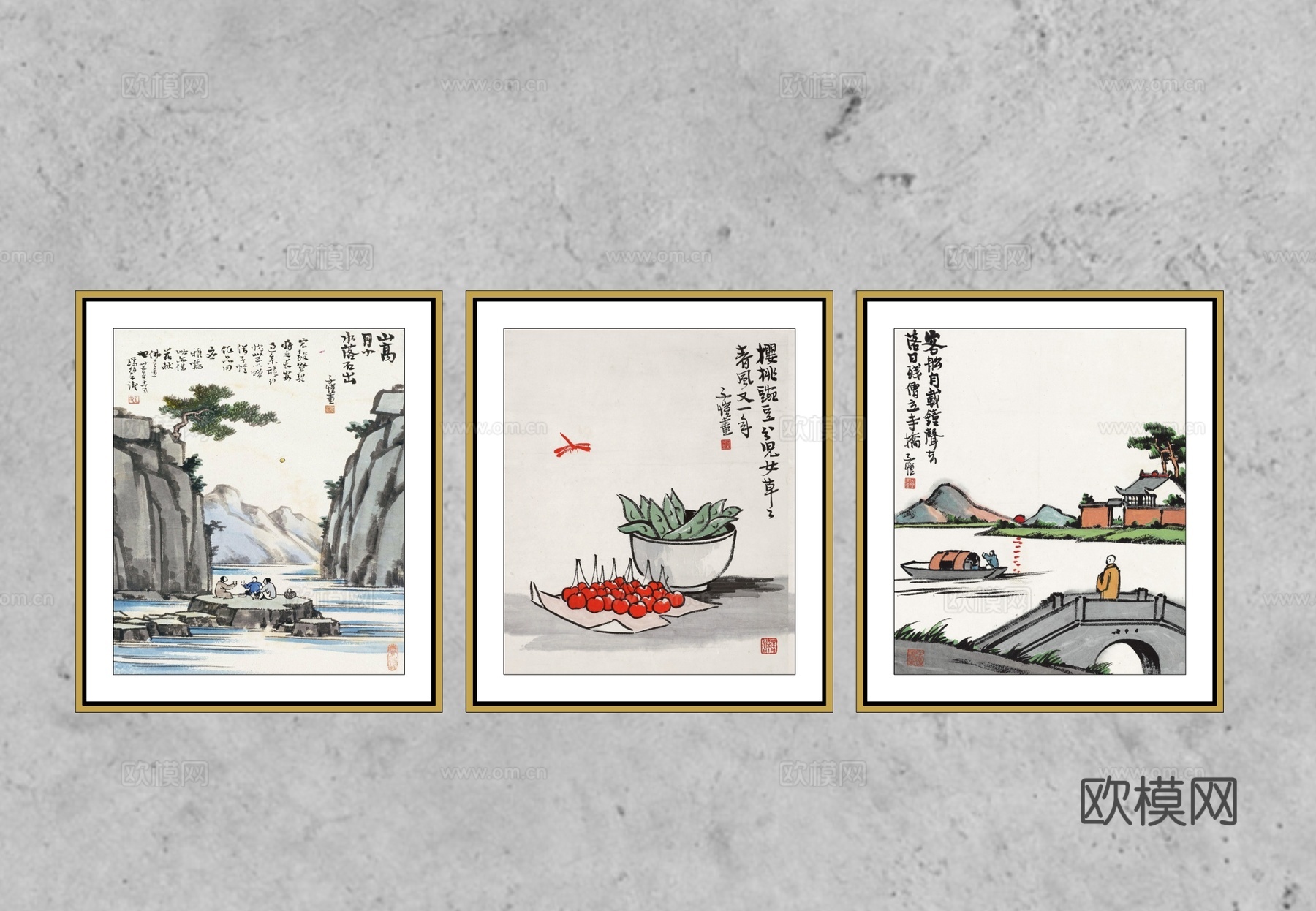 新中式装饰画su模型下载