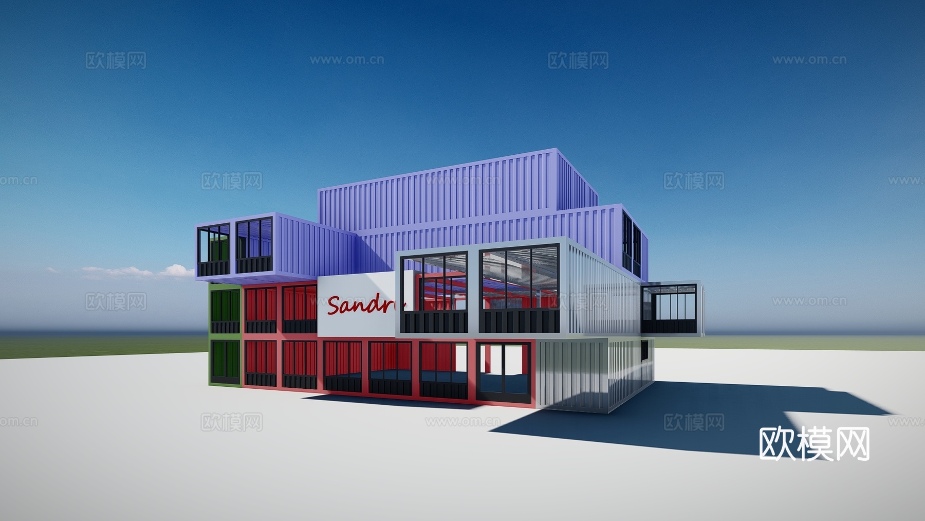 工业风集装箱建筑外观su模型下载