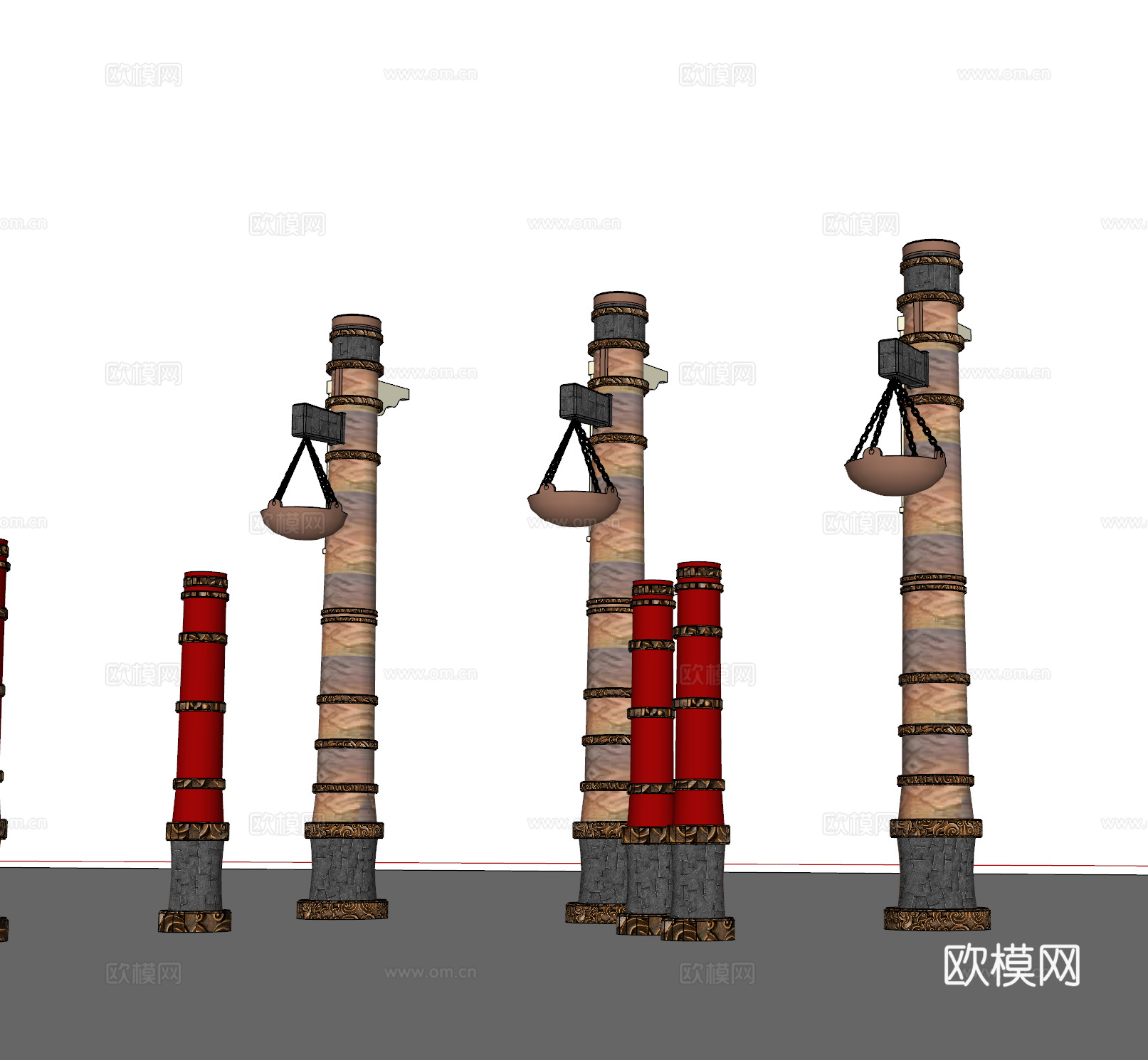 中式圆柱柱子su模型下载