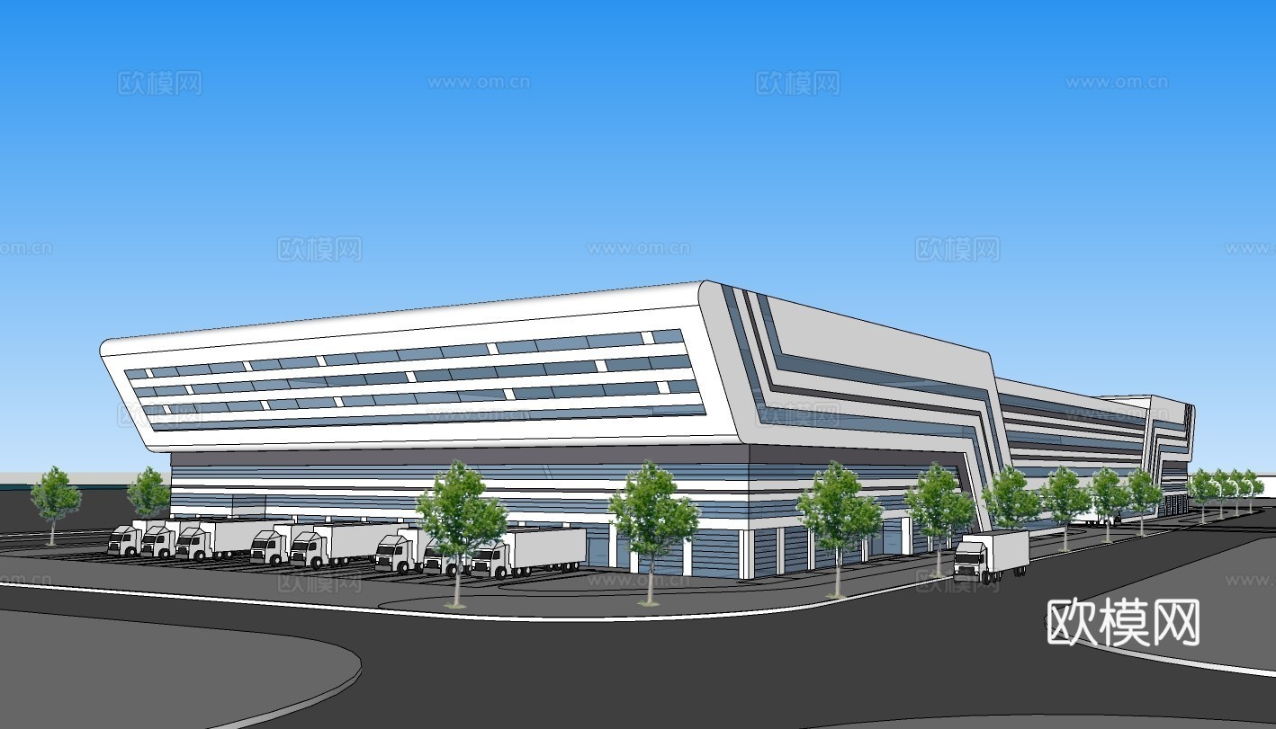 现代物流中心建筑外观su模型下载