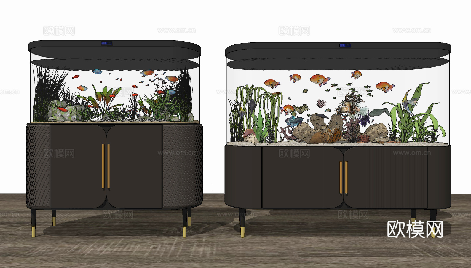 现代轻奢鱼缸水族箱su模型下载