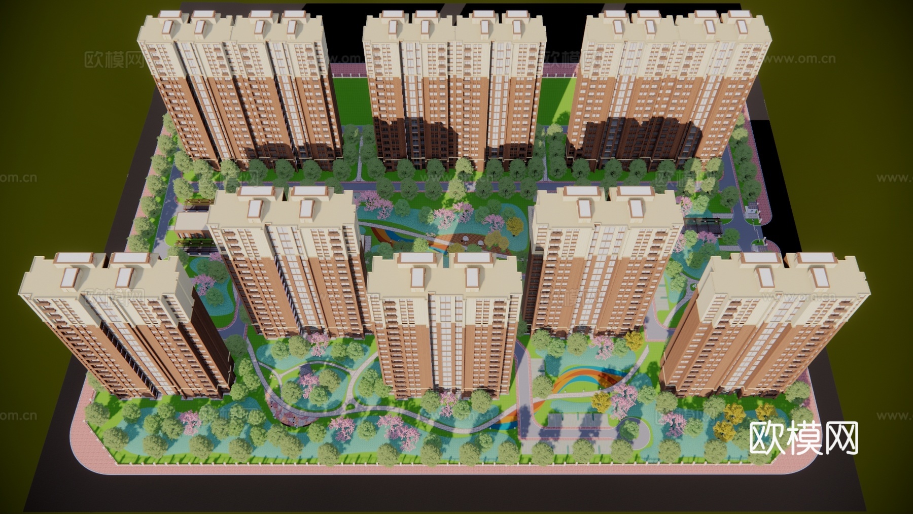现代住宅小区鸟瞰su模型下载