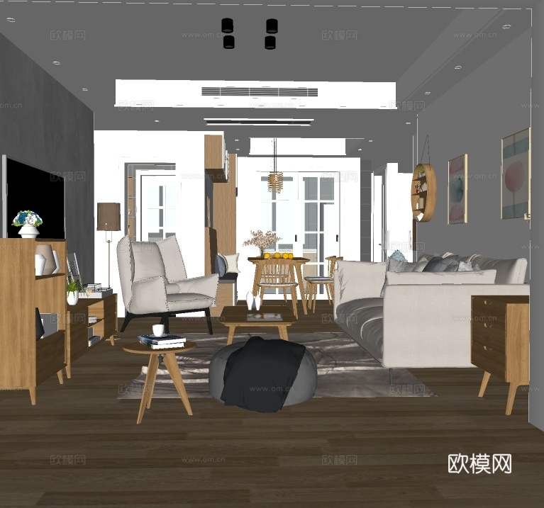 北欧客餐厅su模型下载