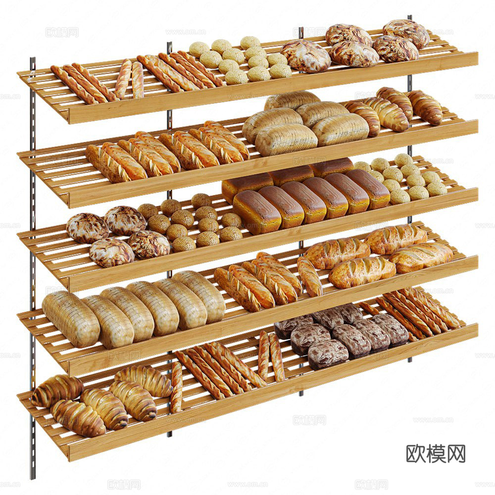 现代面包店 面包架3d模型
