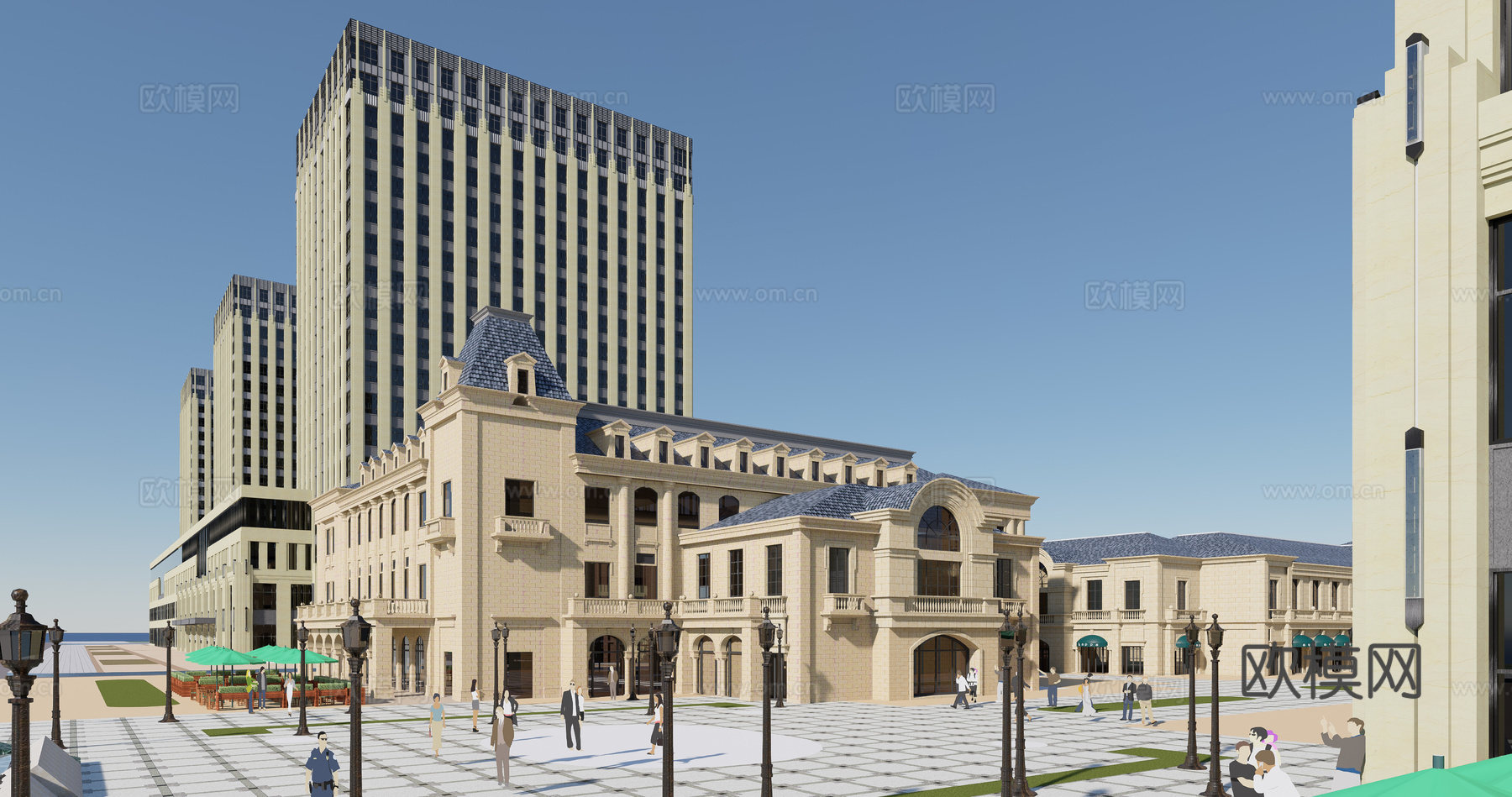 法式商业街su模型下载