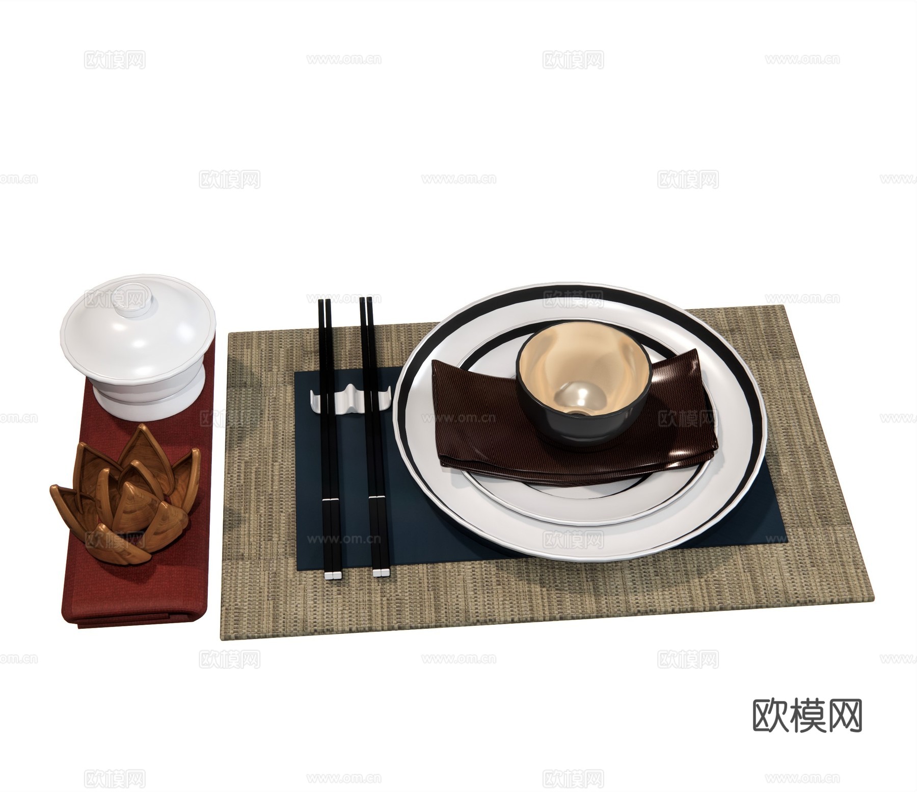 现代盘碟碗筷餐具su模型下载