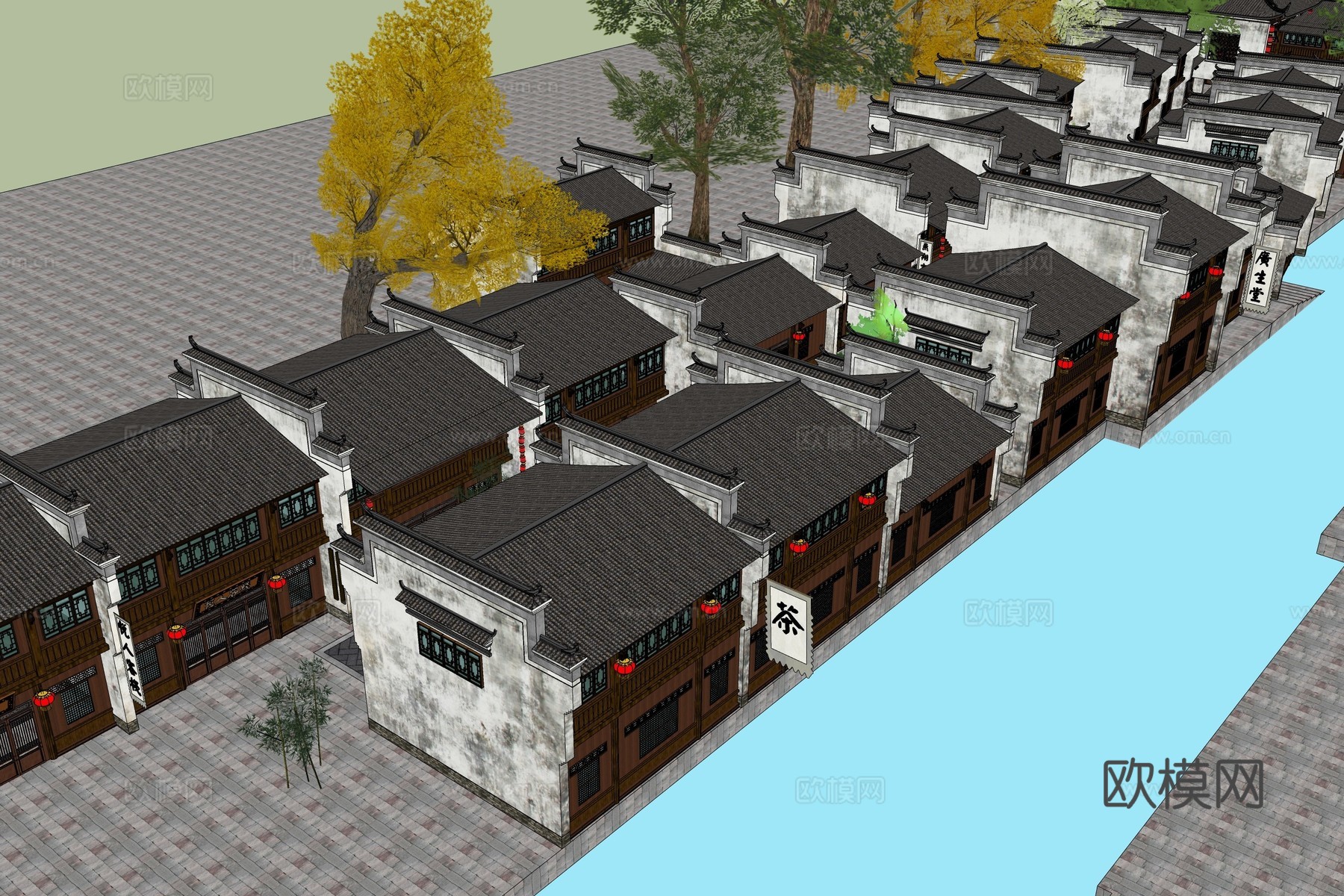 中式古建商业街su模型下载