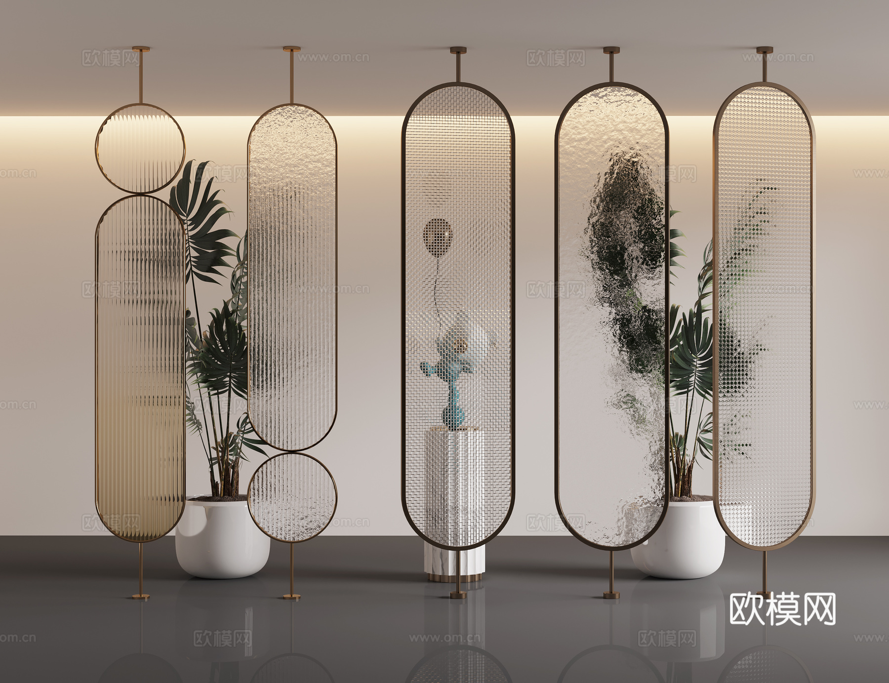 现代玻璃隔断 屏风 长虹玻璃3d模型