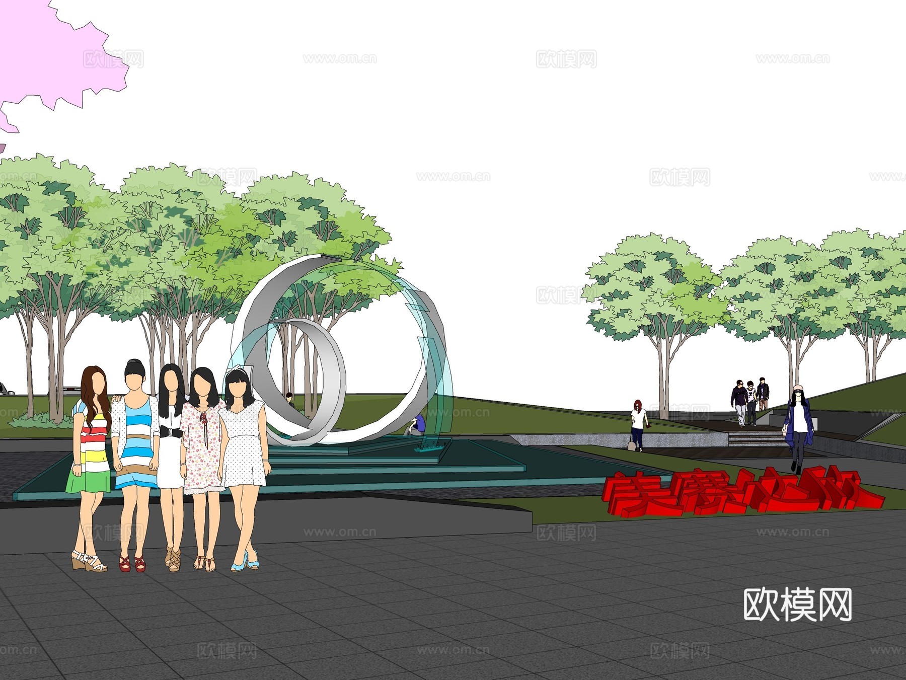 现代广场园林景观su模型下载