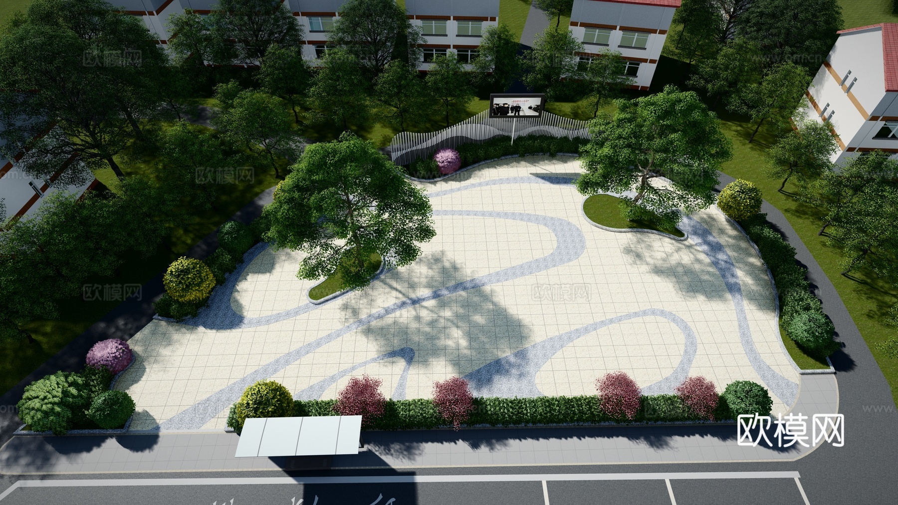现代公园广场su模型下载