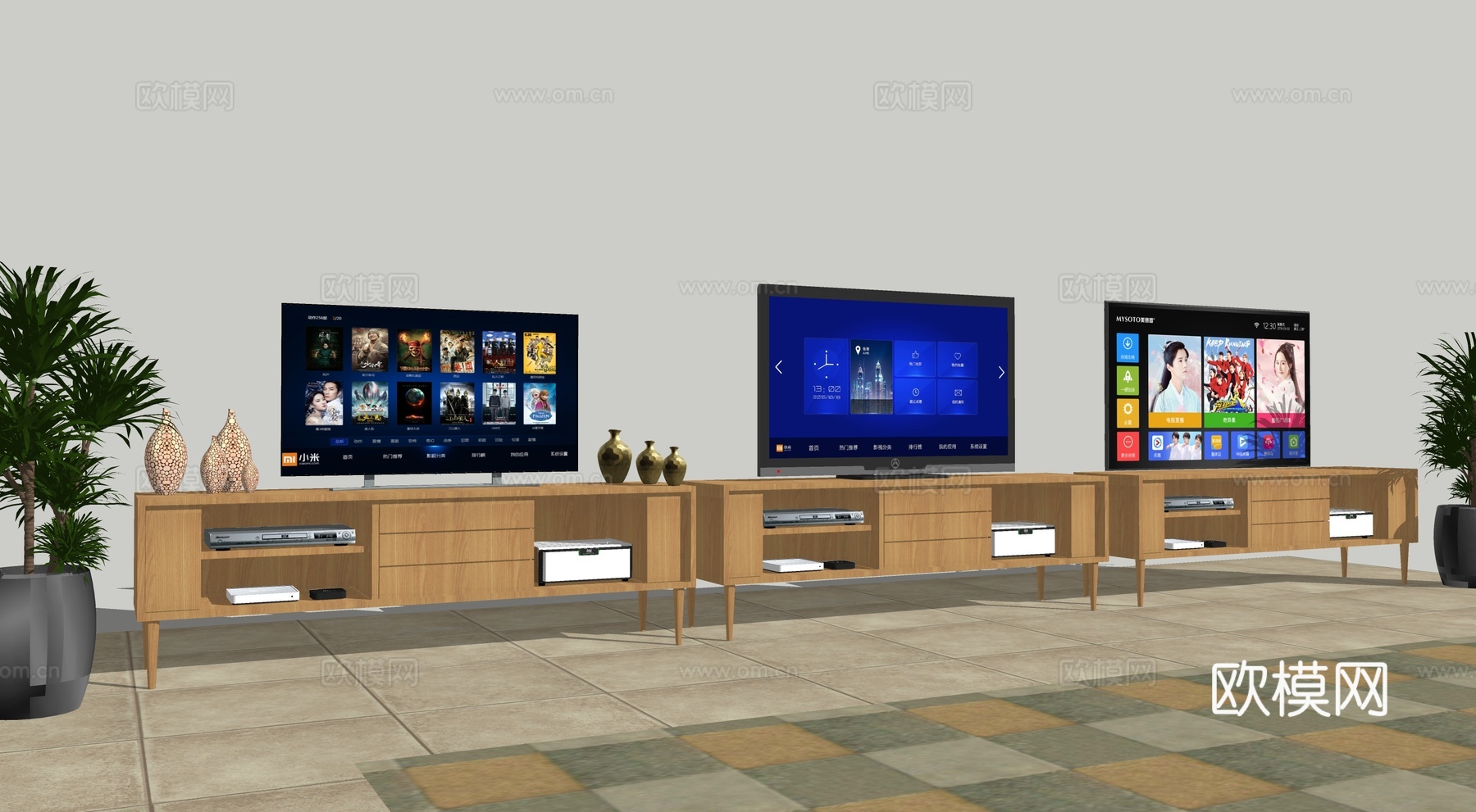 现代电视机电视柜su模型下载