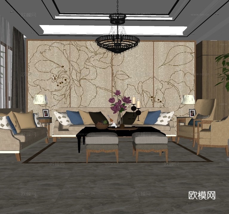 现代客厅su模型下载