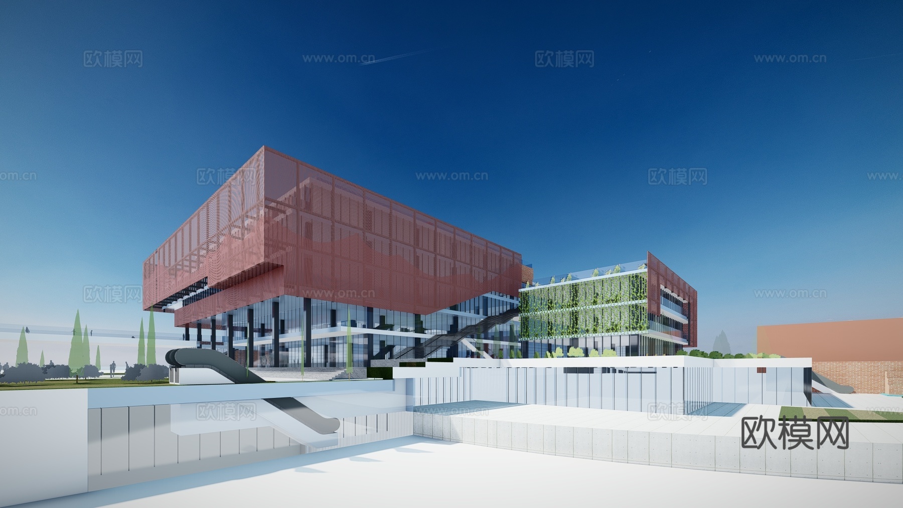 现代展览馆建筑外观su模型下载