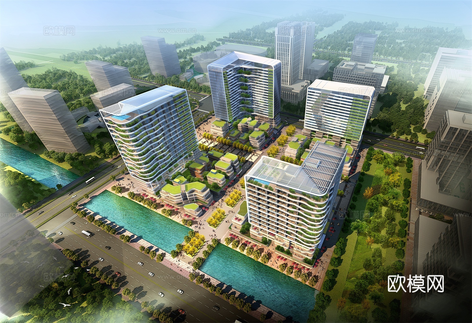现代商业中心建筑外观su模型下载