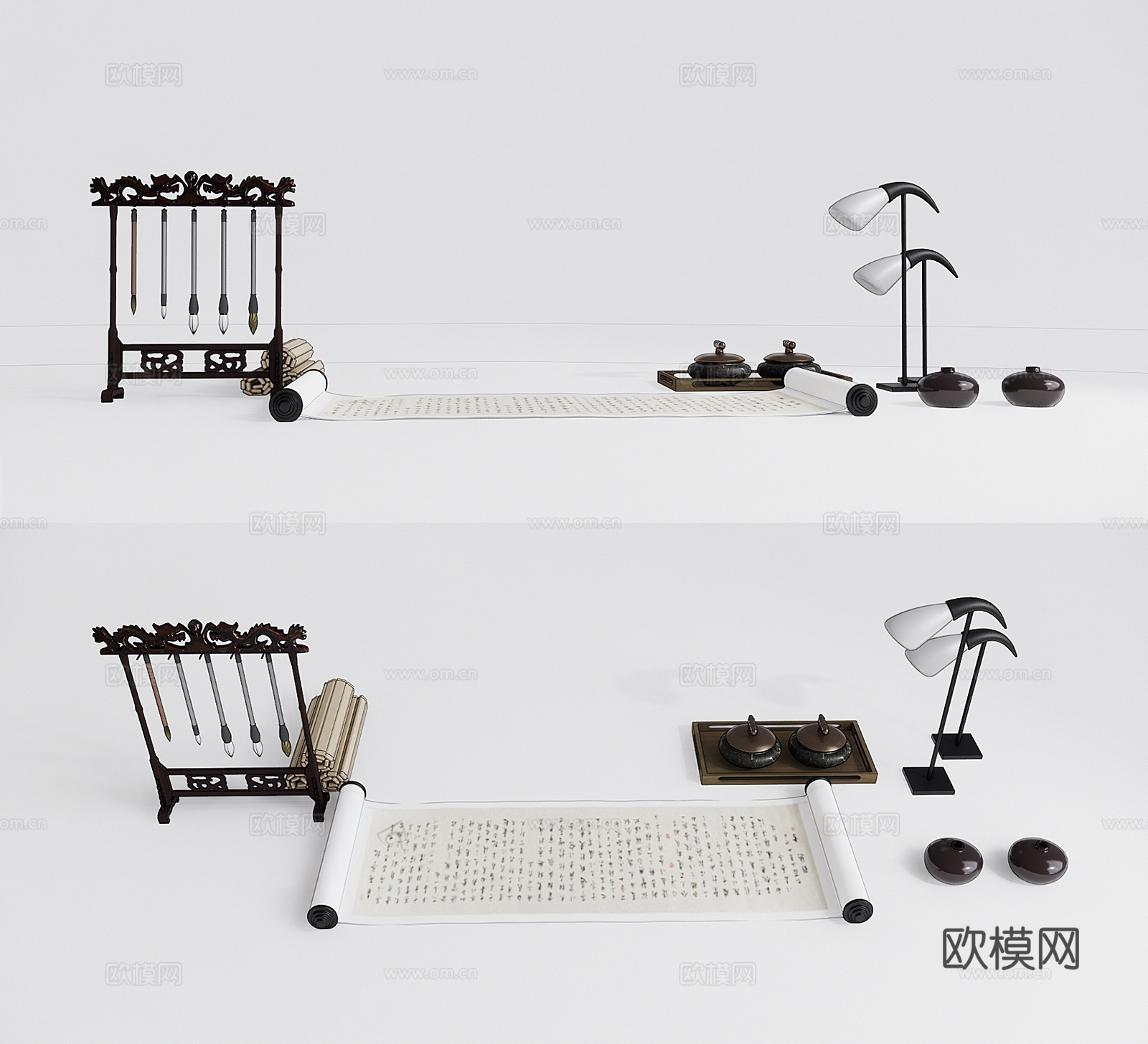 中式毛笔架文具su模型下载