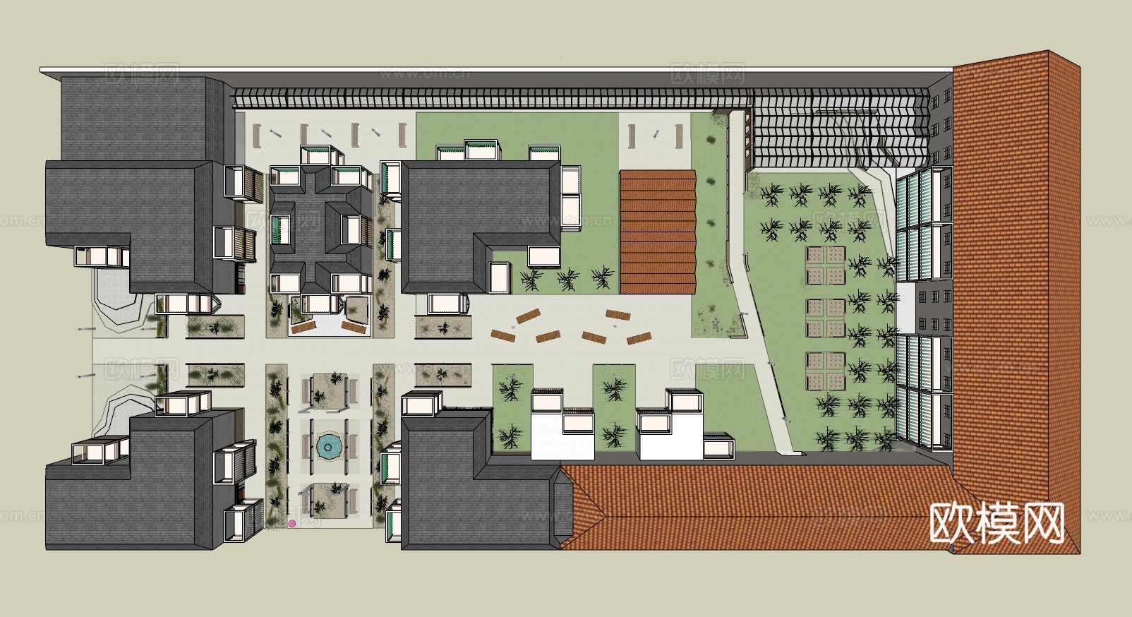 现代商业广场建筑su模型下载