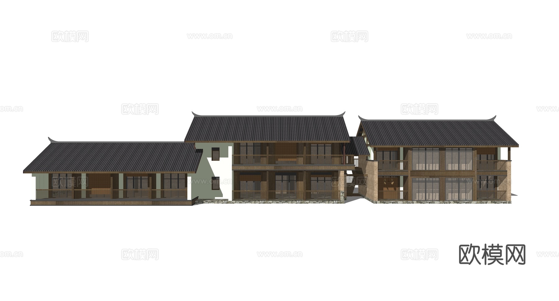 新中式古建民居外观su模型下载
