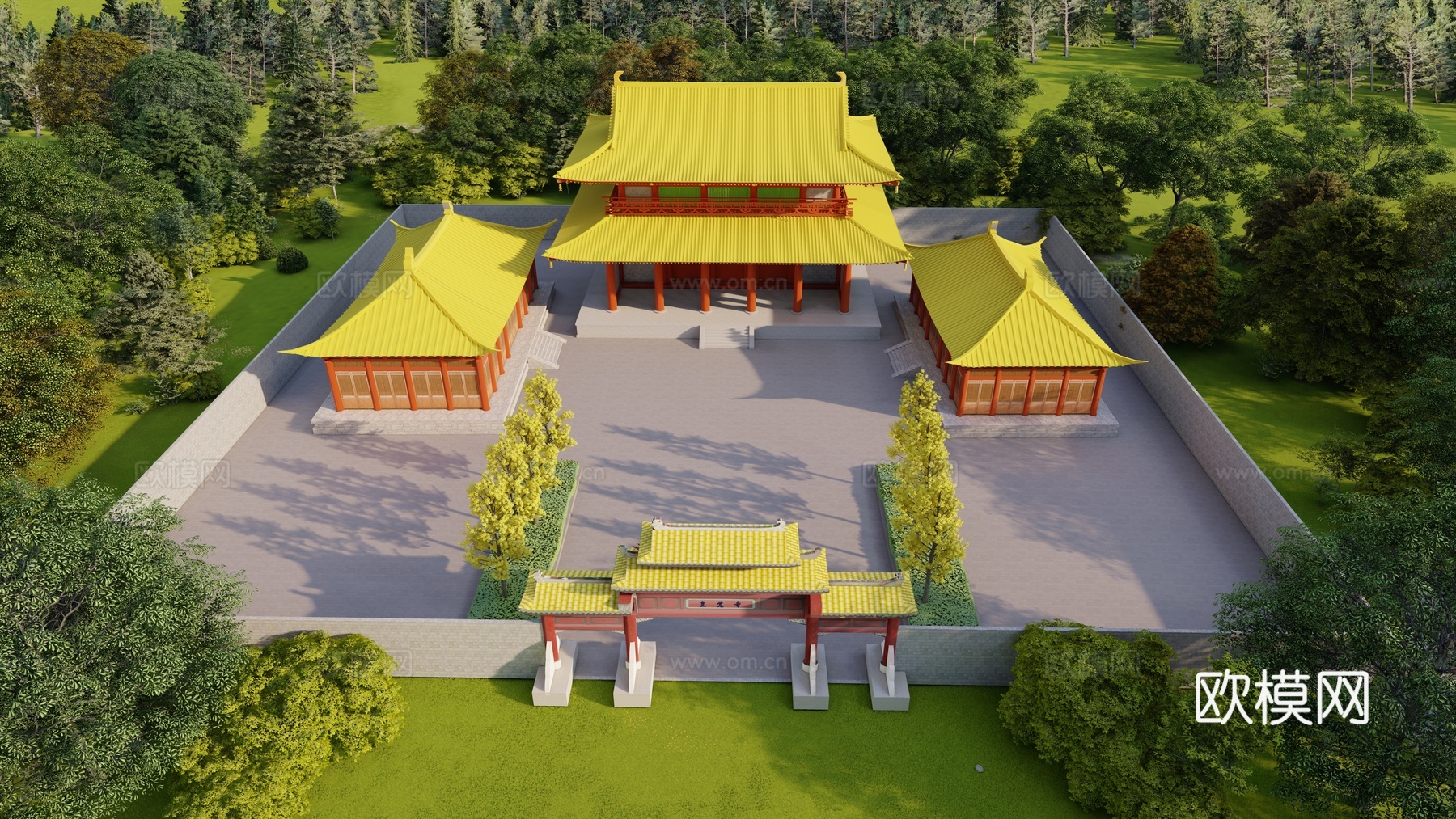 中式古建寺院su模型下载
