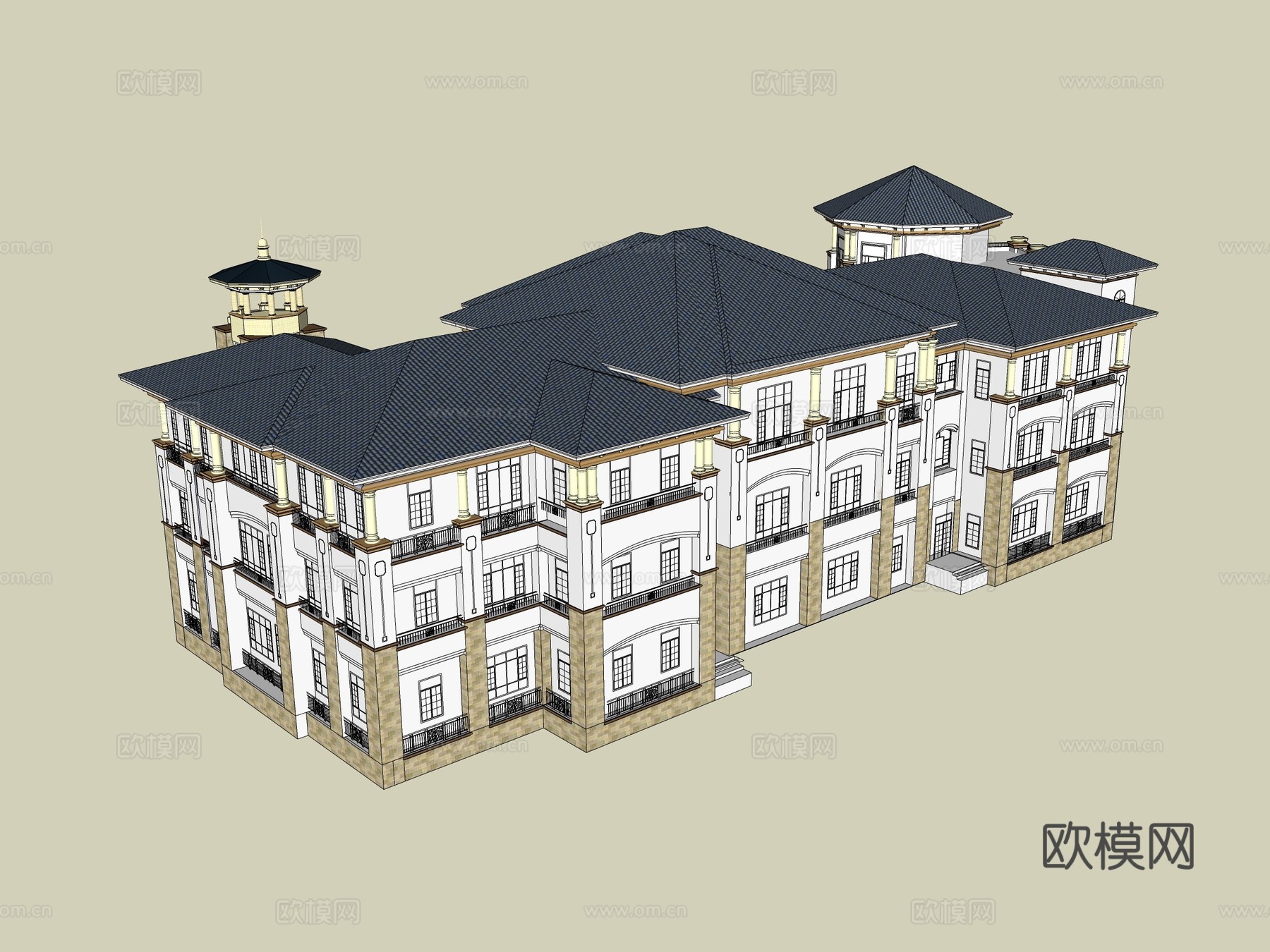 欧式教学楼建筑外观su模型下载