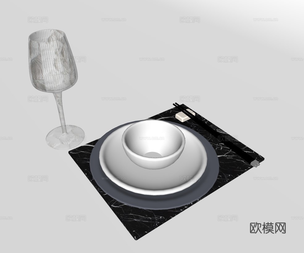 现代碗碟餐具su模型下载