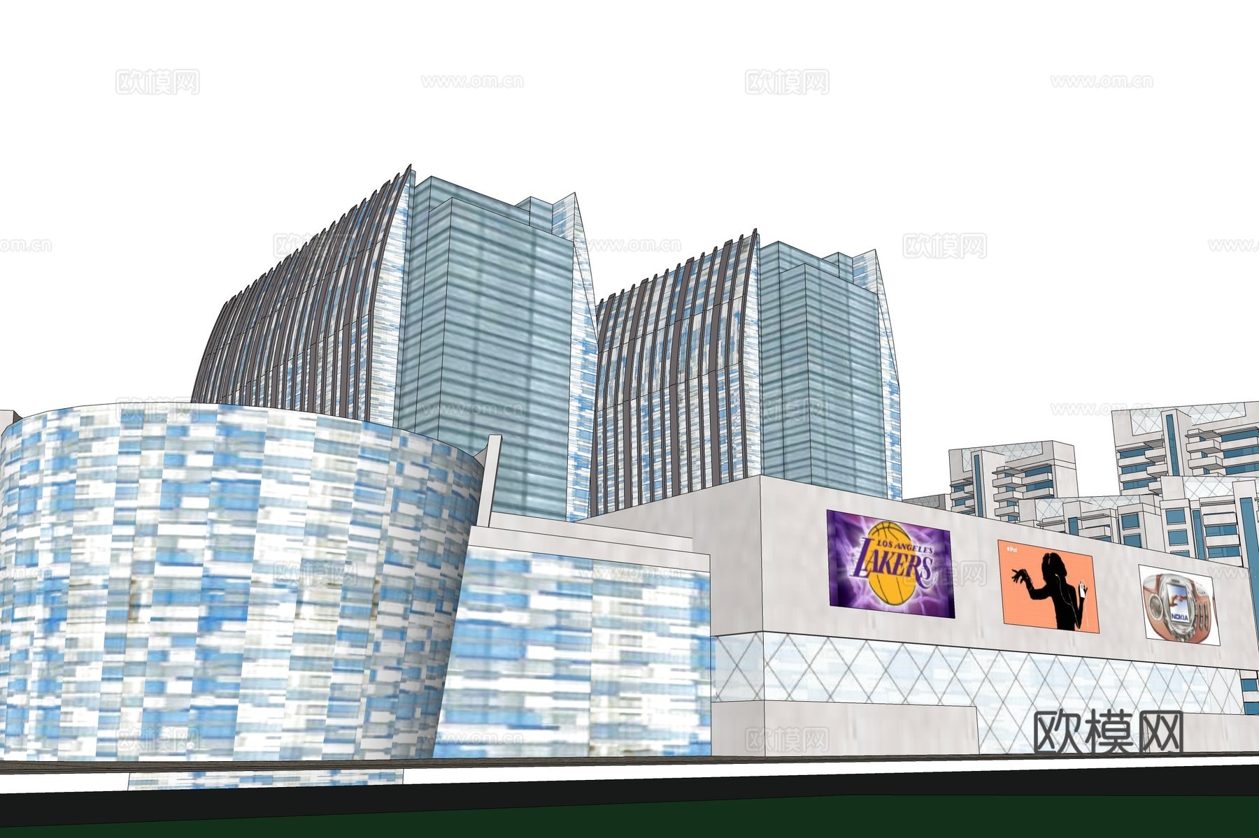 现代商住楼建筑外观su模型下载