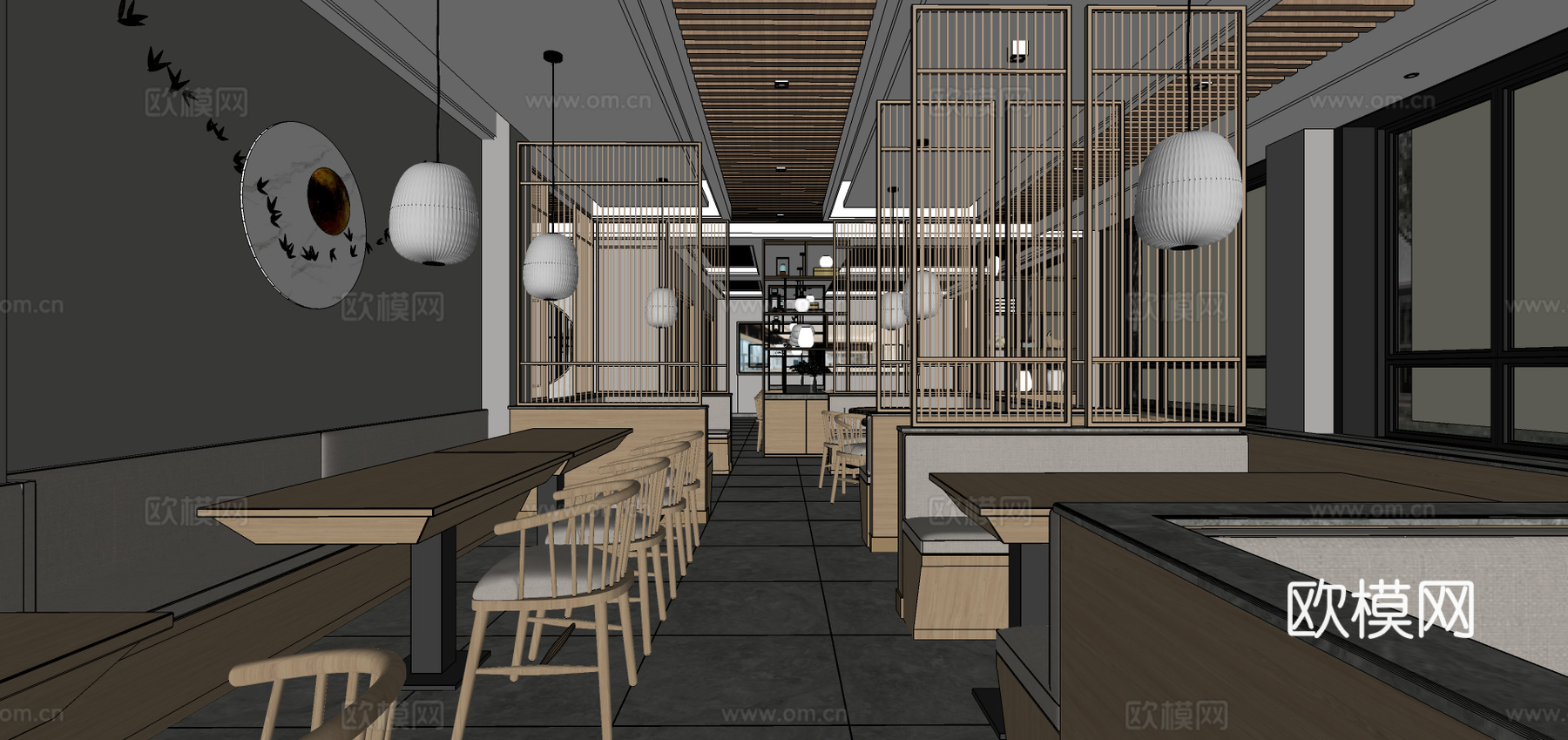 新中式中餐厅su模型下载