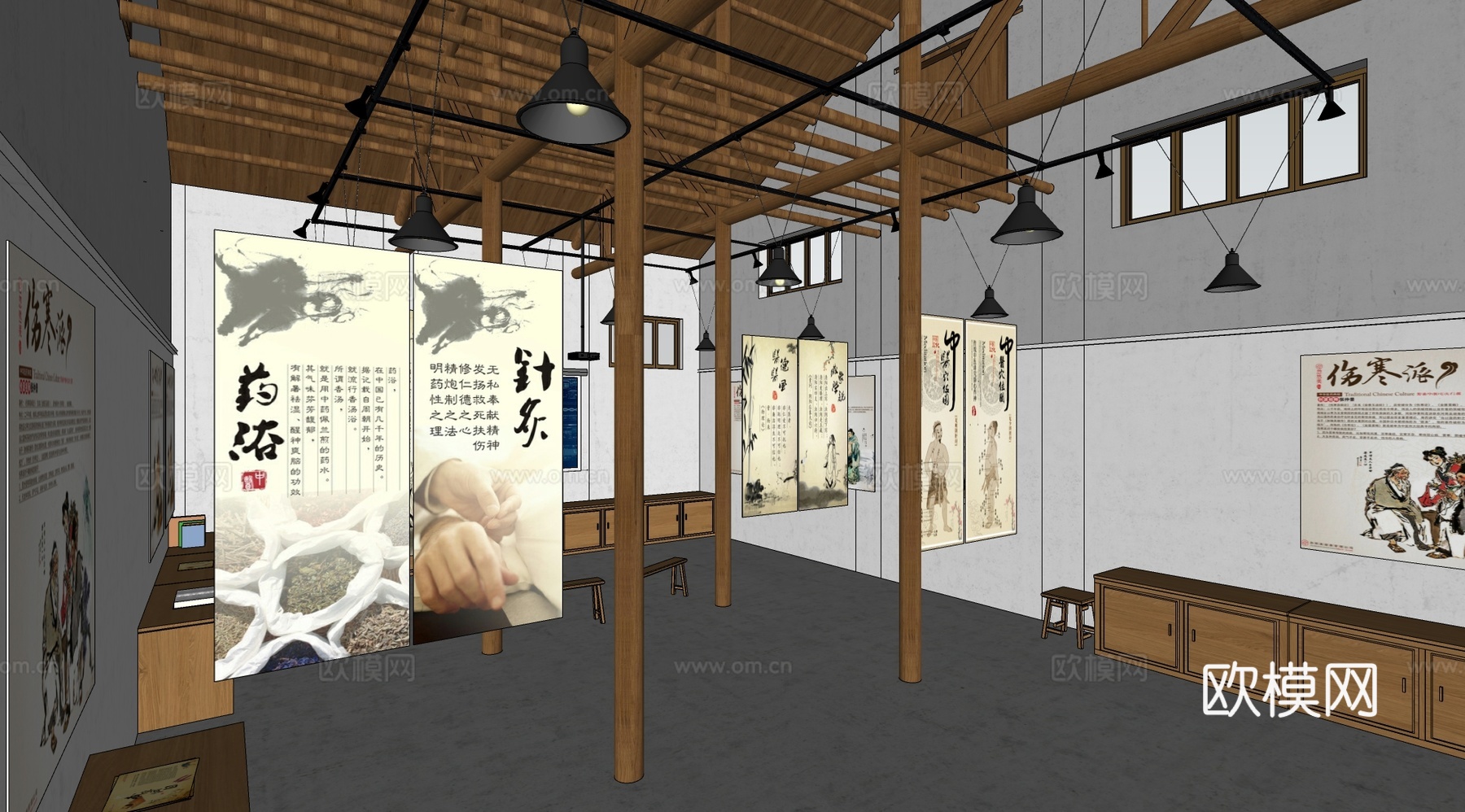 新中式乡村仓库建筑外观su模型下载