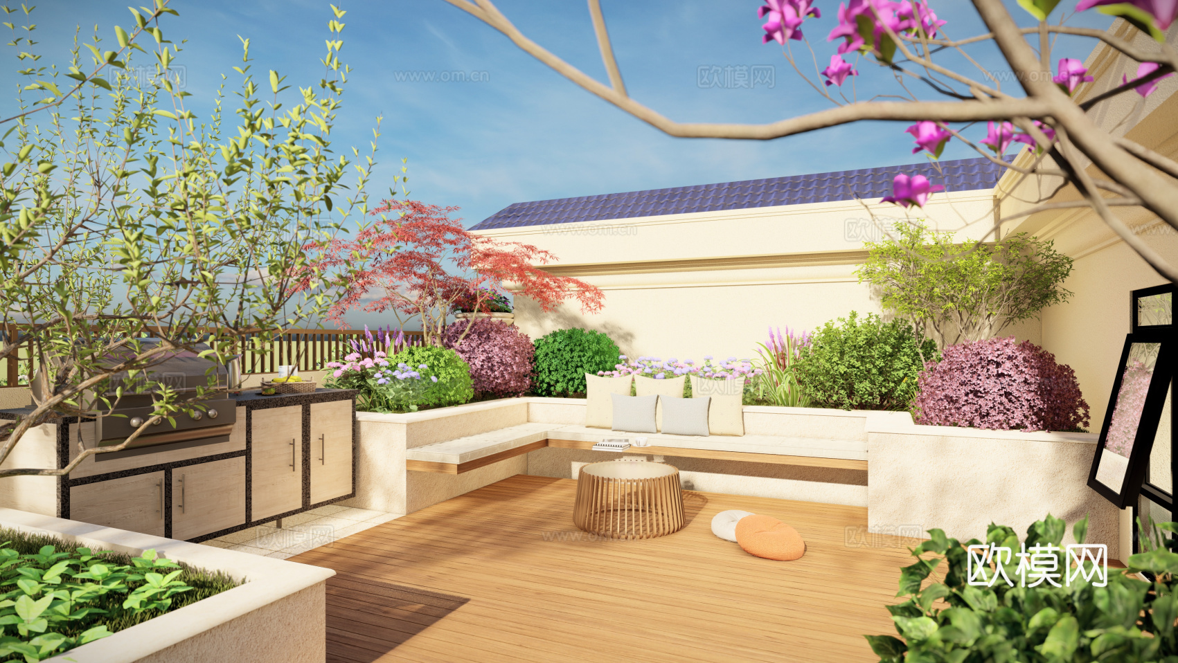 现代屋顶花园su模型下载
