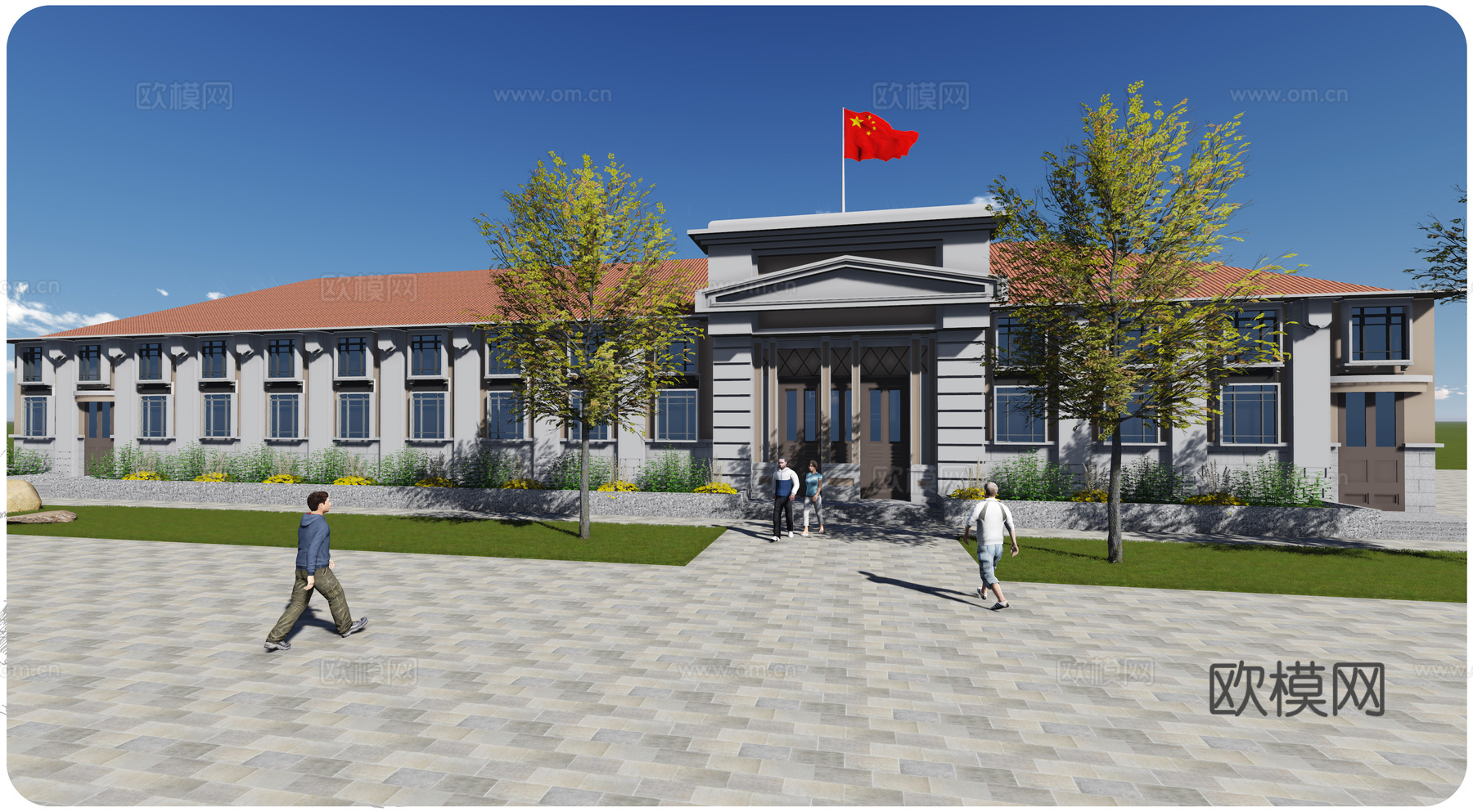 新中式民国风大礼堂建筑外观su模型下载