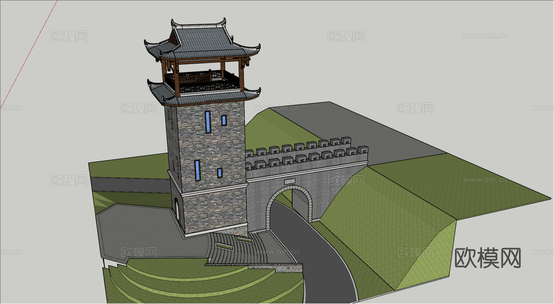 新中式古建凉亭su模型下载