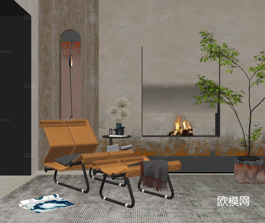 现代休闲躺椅su模型下载