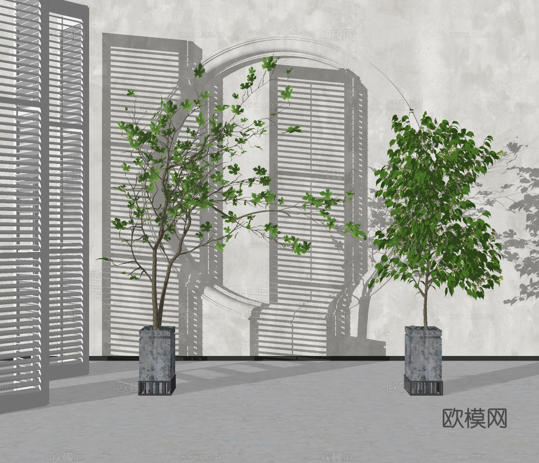 现代植物盆栽su模型下载