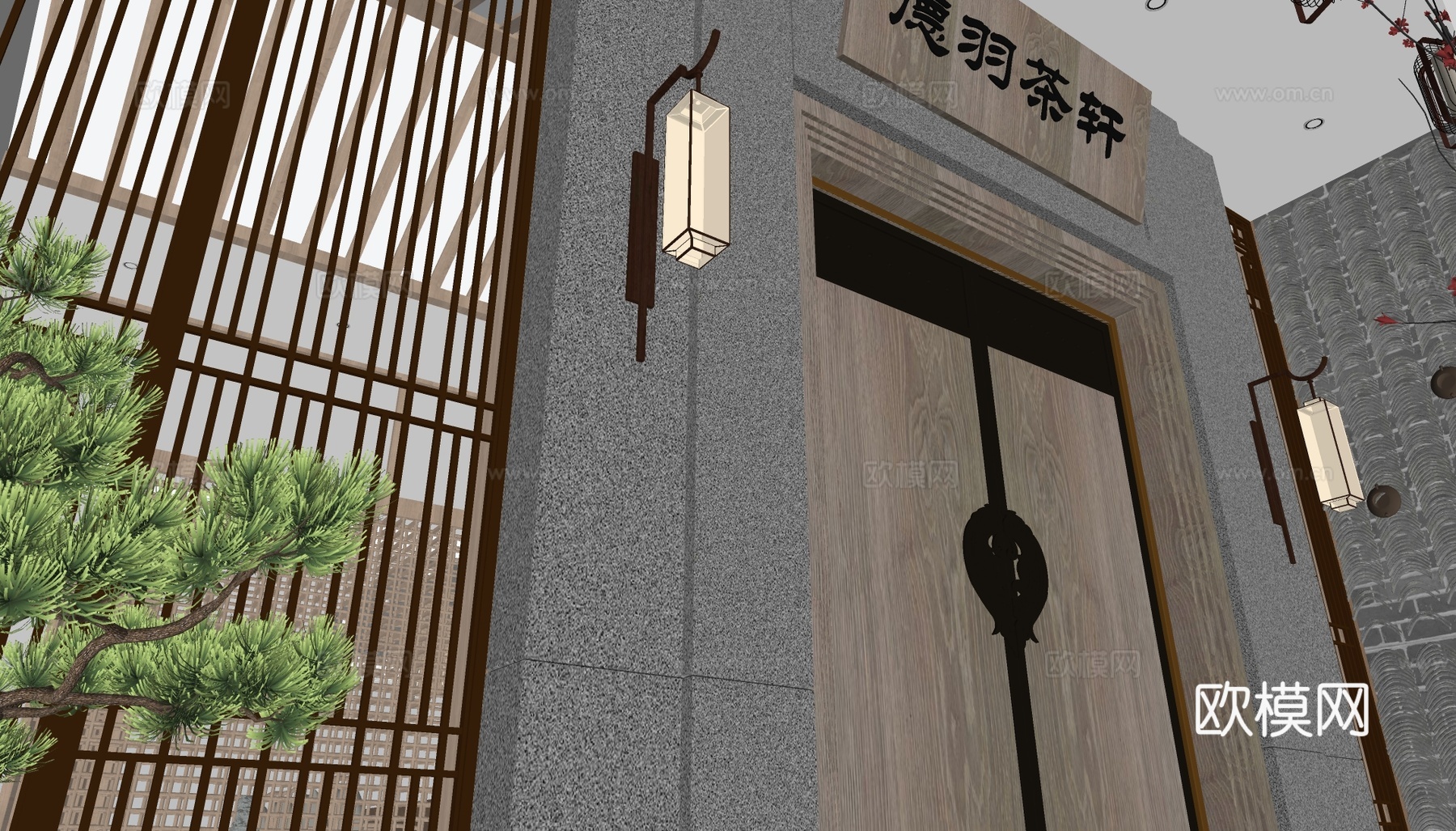 新中式茶楼su模型下载