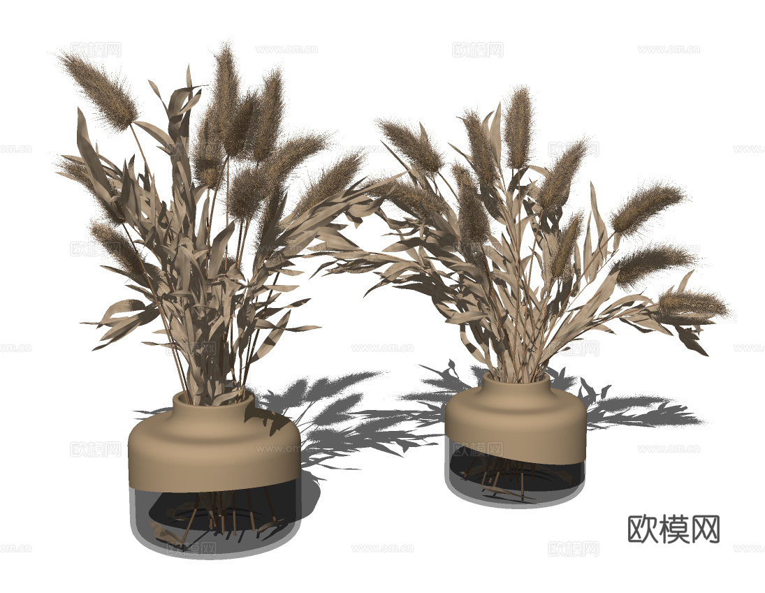 现代花瓶干花插花su模型下载