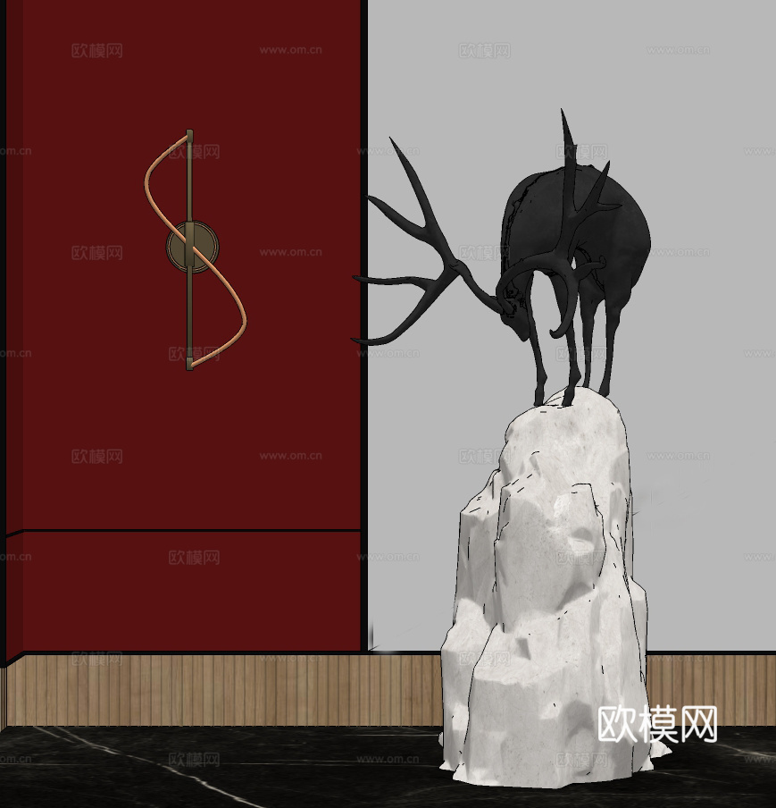 现代鹿雕塑摆件su模型下载