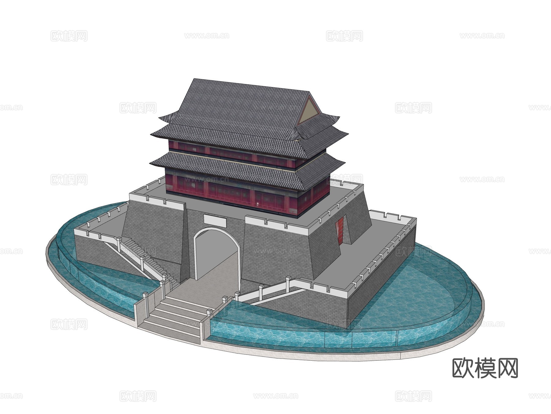 中式古建城楼su模型下载