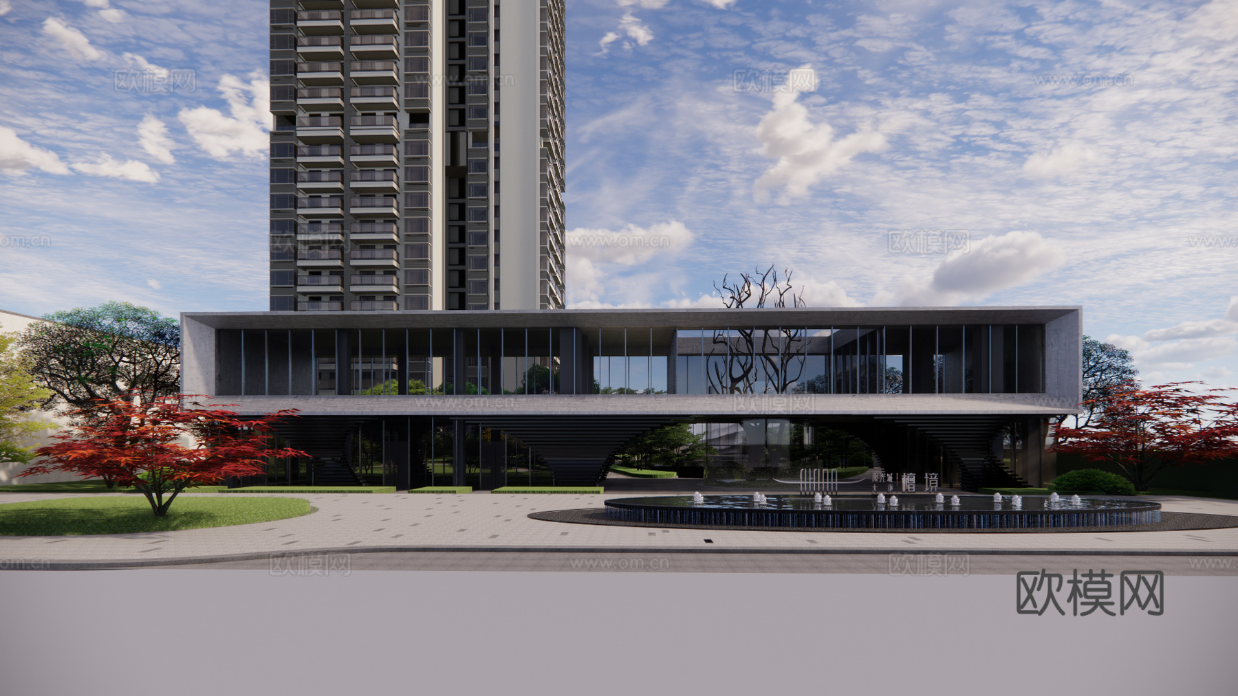 新中式售楼处su模型下载下载（渲染图1）