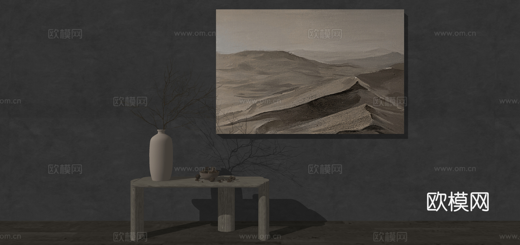 现代侘寂插花饰品摆件su模型下载