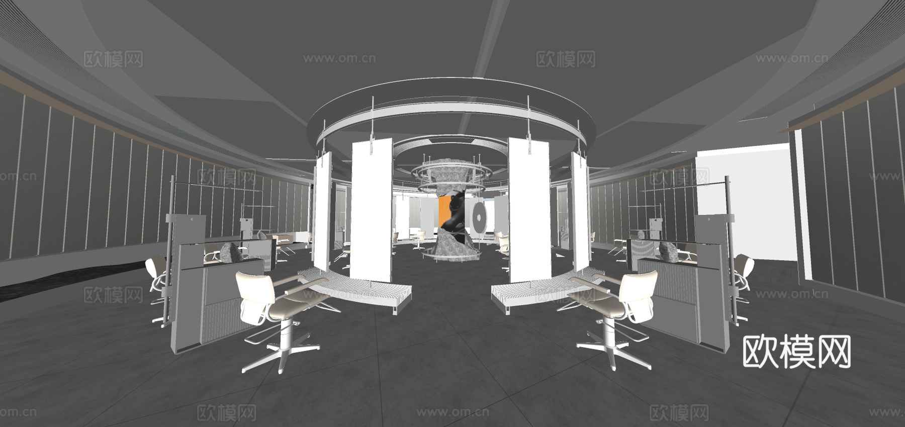 现代美发店理发店su模型下载