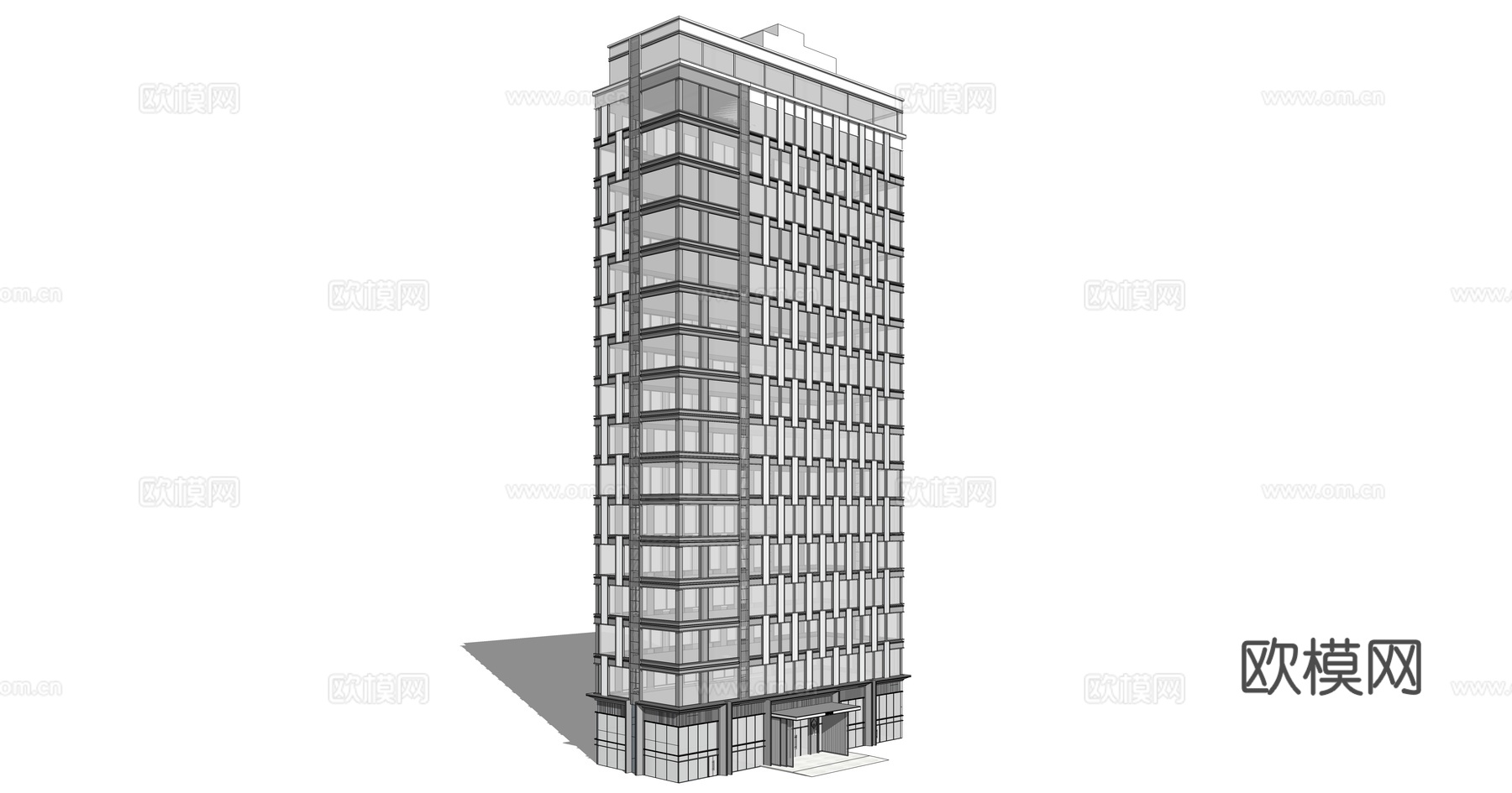 现代高层办公楼建筑外观su模型下载