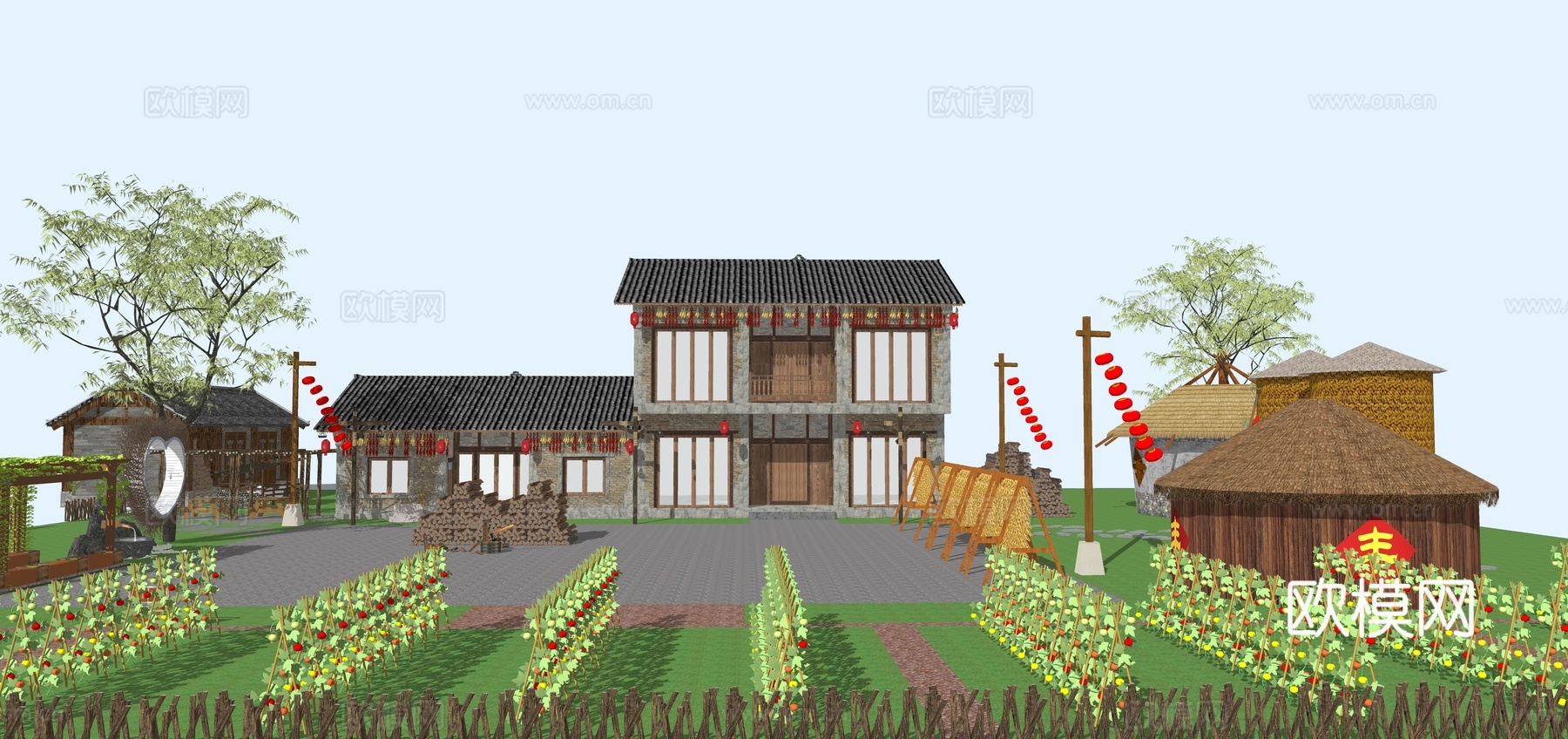 中式乡村民宿院落su模型下载