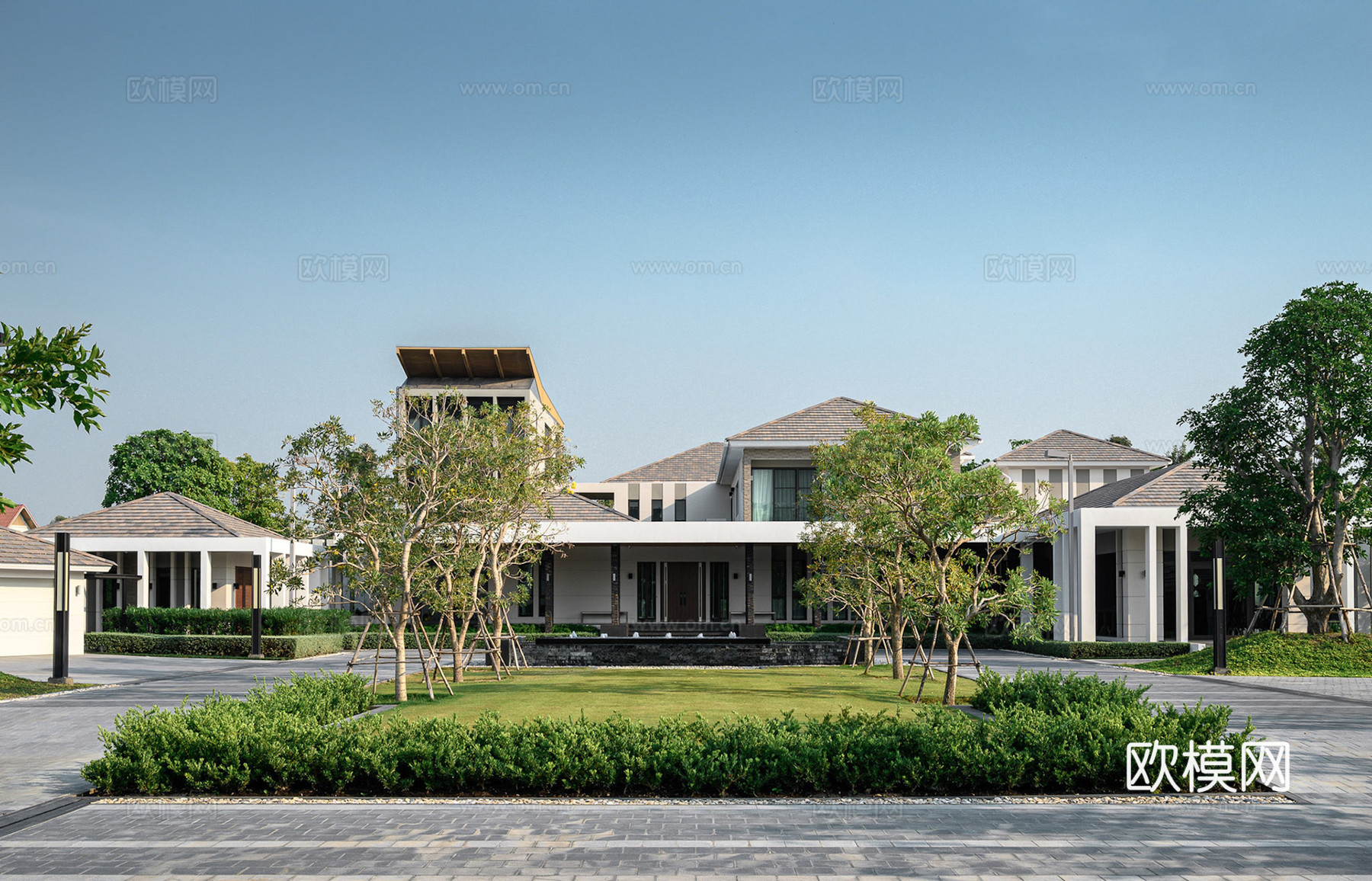 现代小区外景 别墅区白天外景 别墅花园庭院外景素材贴图