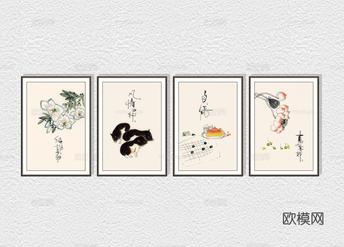新中式装饰画挂画su模型下载