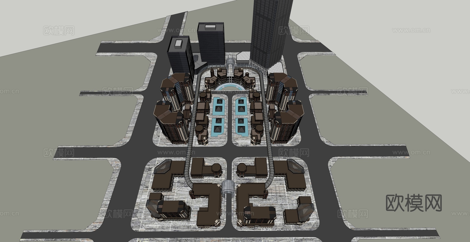 现代商业街su模型下载下载（渲染图1）