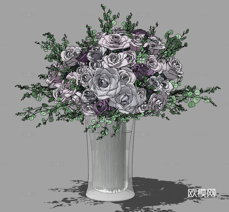 现代鲜花插花花瓶su模型下载