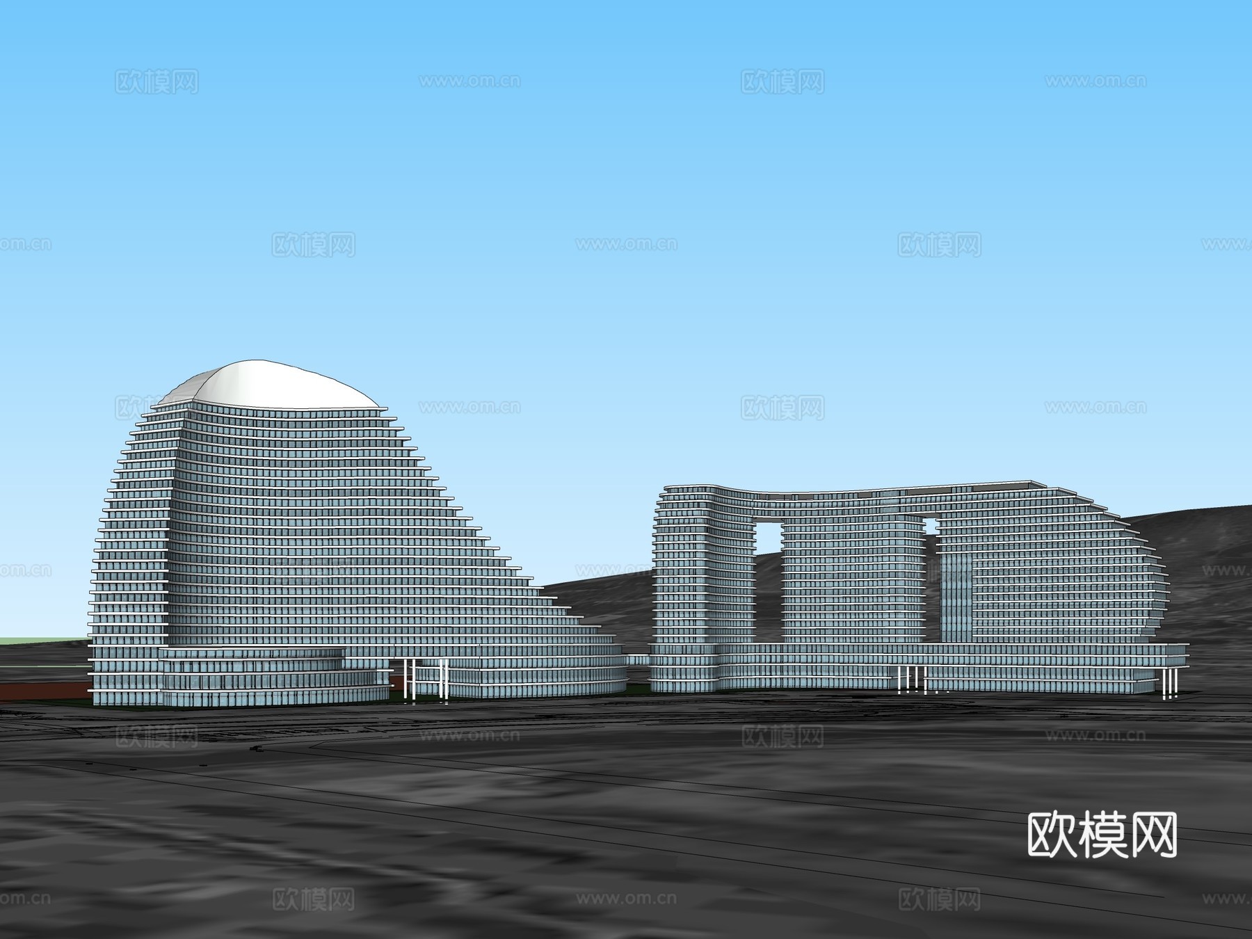 现代办公楼建筑外观su模型下载
