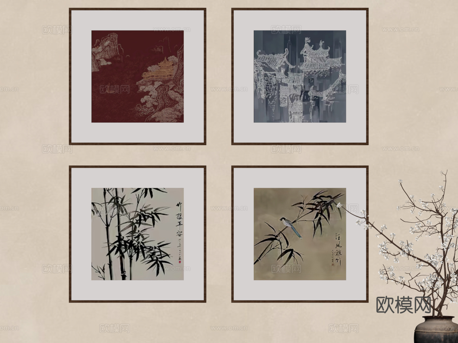 13新中式挂画 花瓶su模型